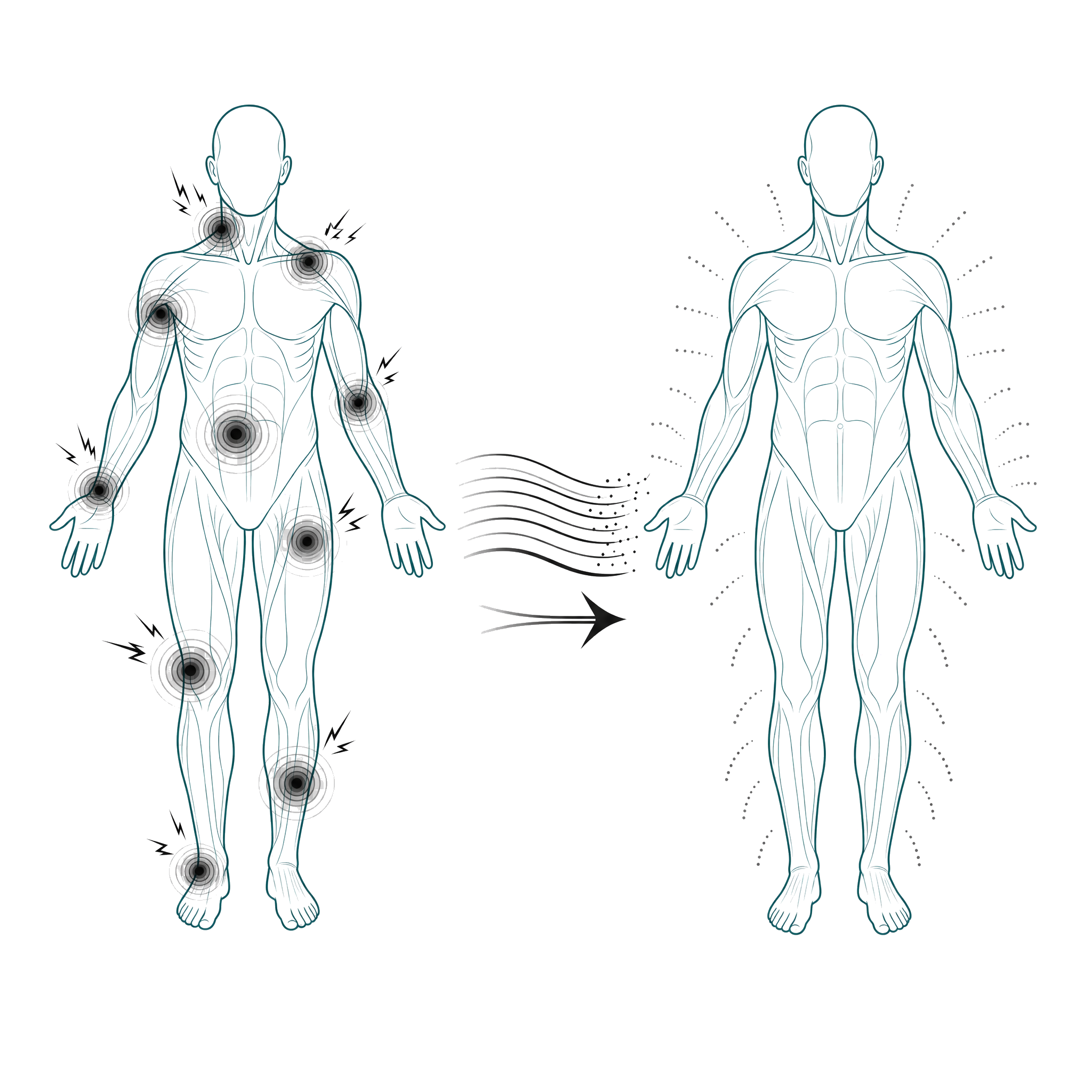 A whole body relief map showing how the cause and the symptom differ